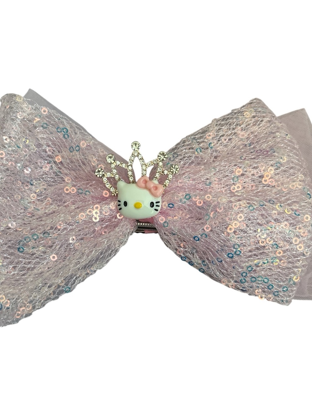 Hello Kitty Pastel Pink Sequin Bow Clip with Rhinestone Crown